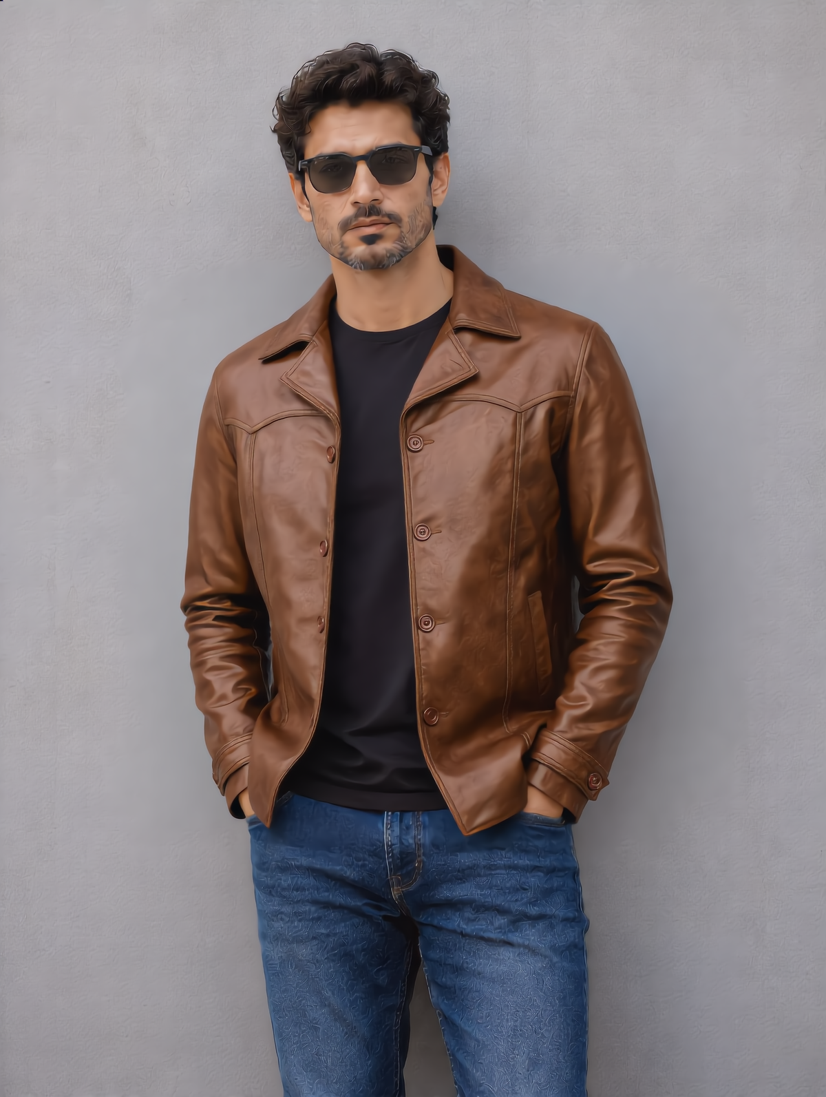 Vintage Leather Coat - Brown
