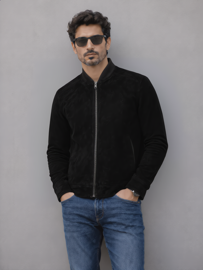 Suede Leather Jacket - Black