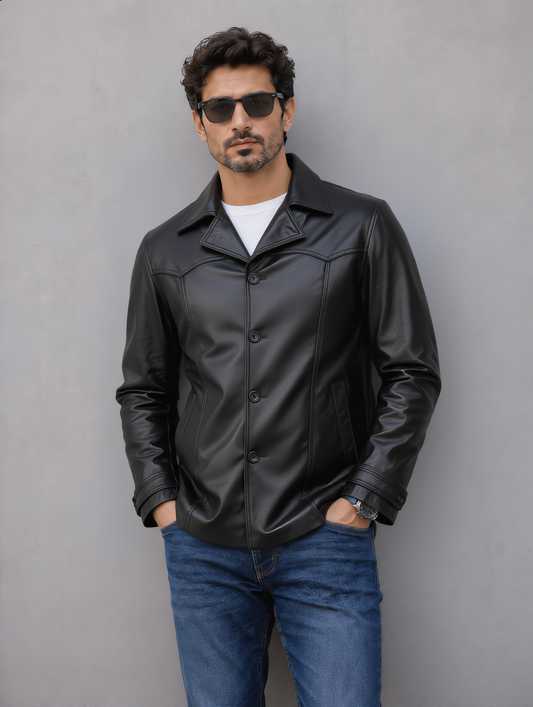 Vintage Leather Coat - Black