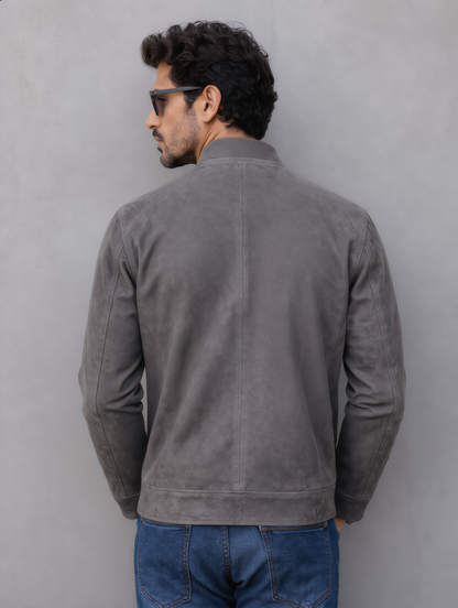 Suede Leather Jacket - Gray