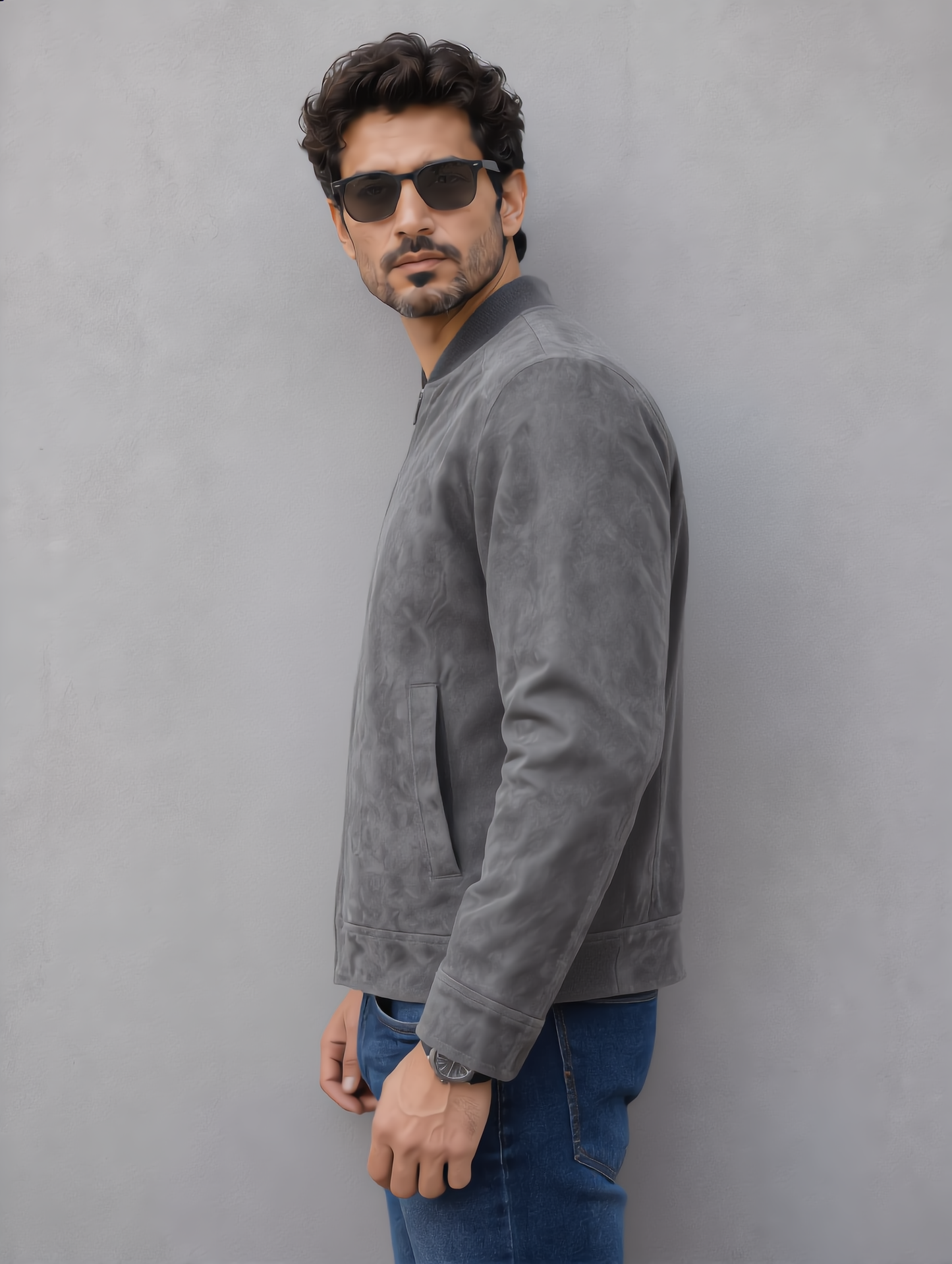 Suede Leather Jacket - Gray