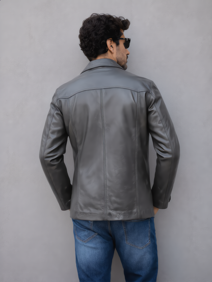 Vintage Leather Coat - Gray