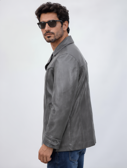 Vintage Leather Coat - Gray
