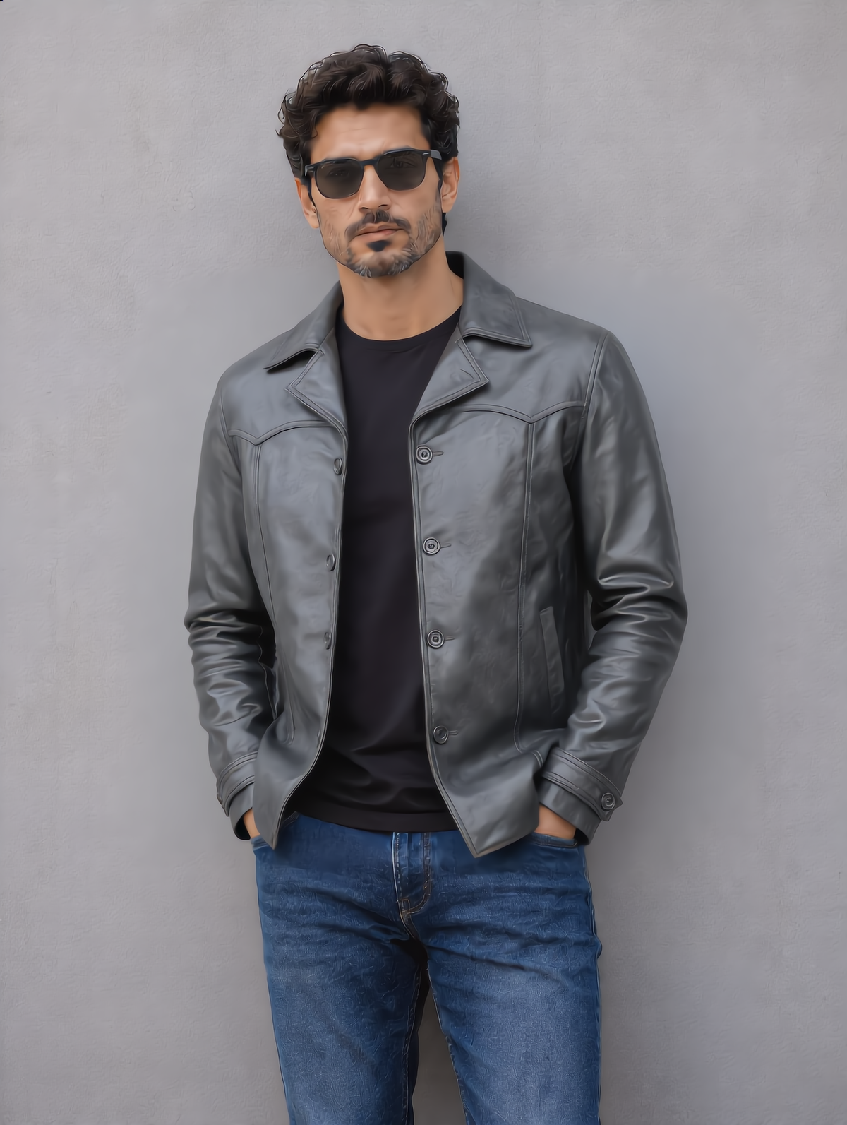 Vintage Leather Coat - Gray