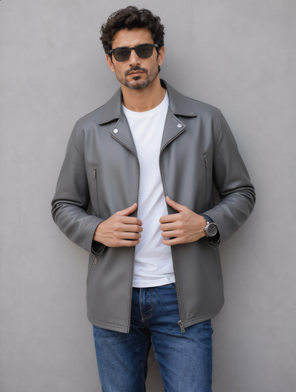 Vintage Leather Coat - Gray