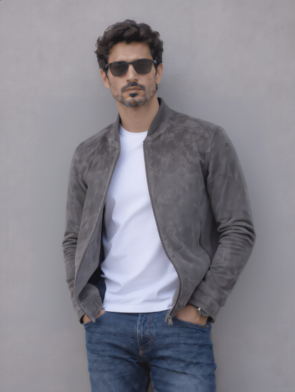Suede Leather Jacket - Gray