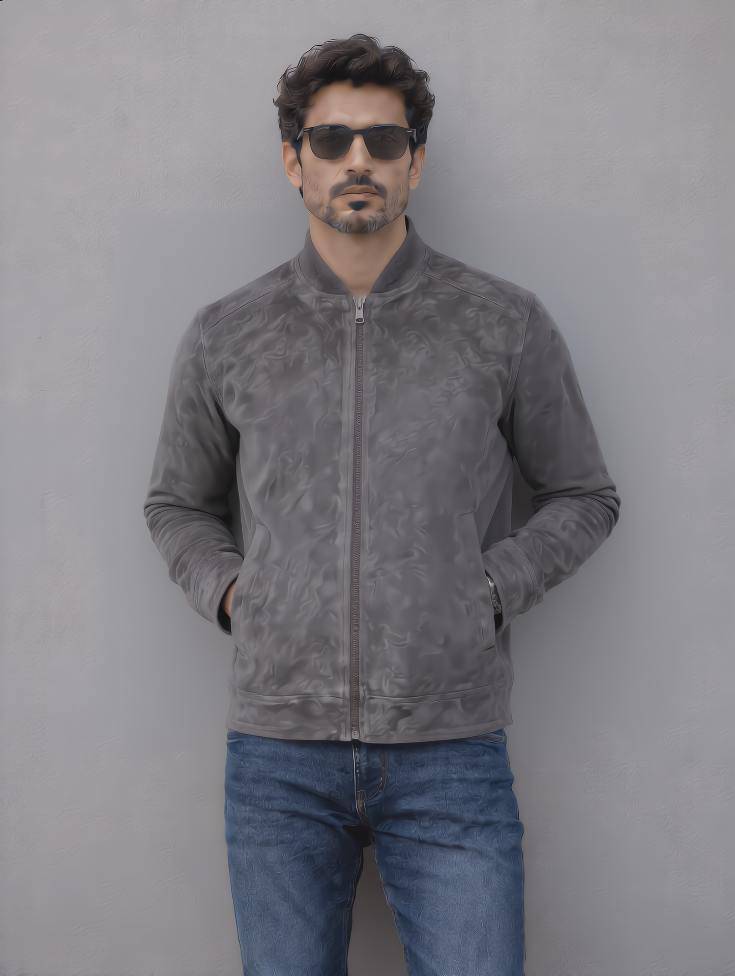 Suede Leather Jacket - Gray