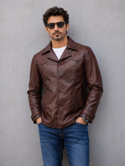 Vintage Leather Coat - Chocolate