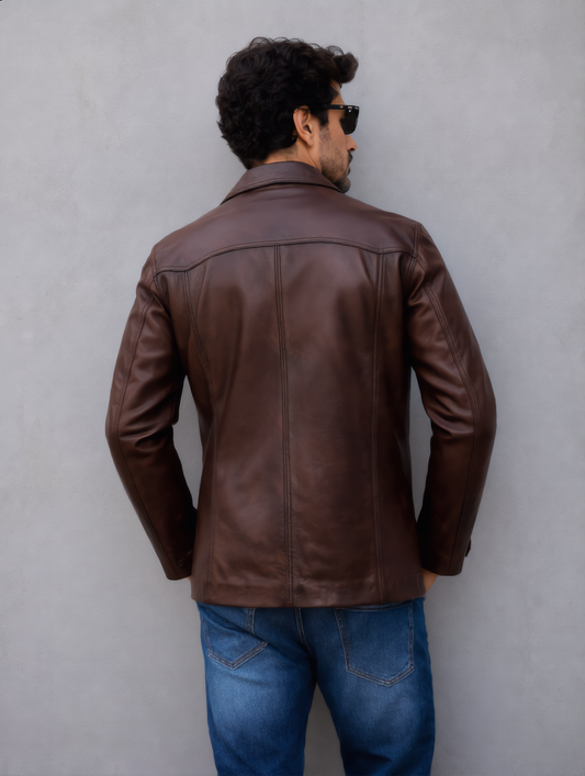 Vintage Leather Coat - Chocolate