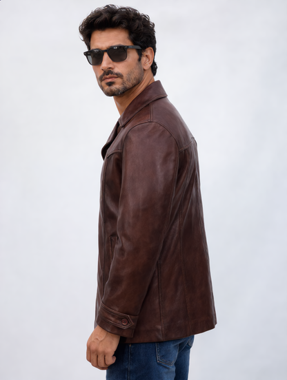 Vintage Leather Coat - Chocolate