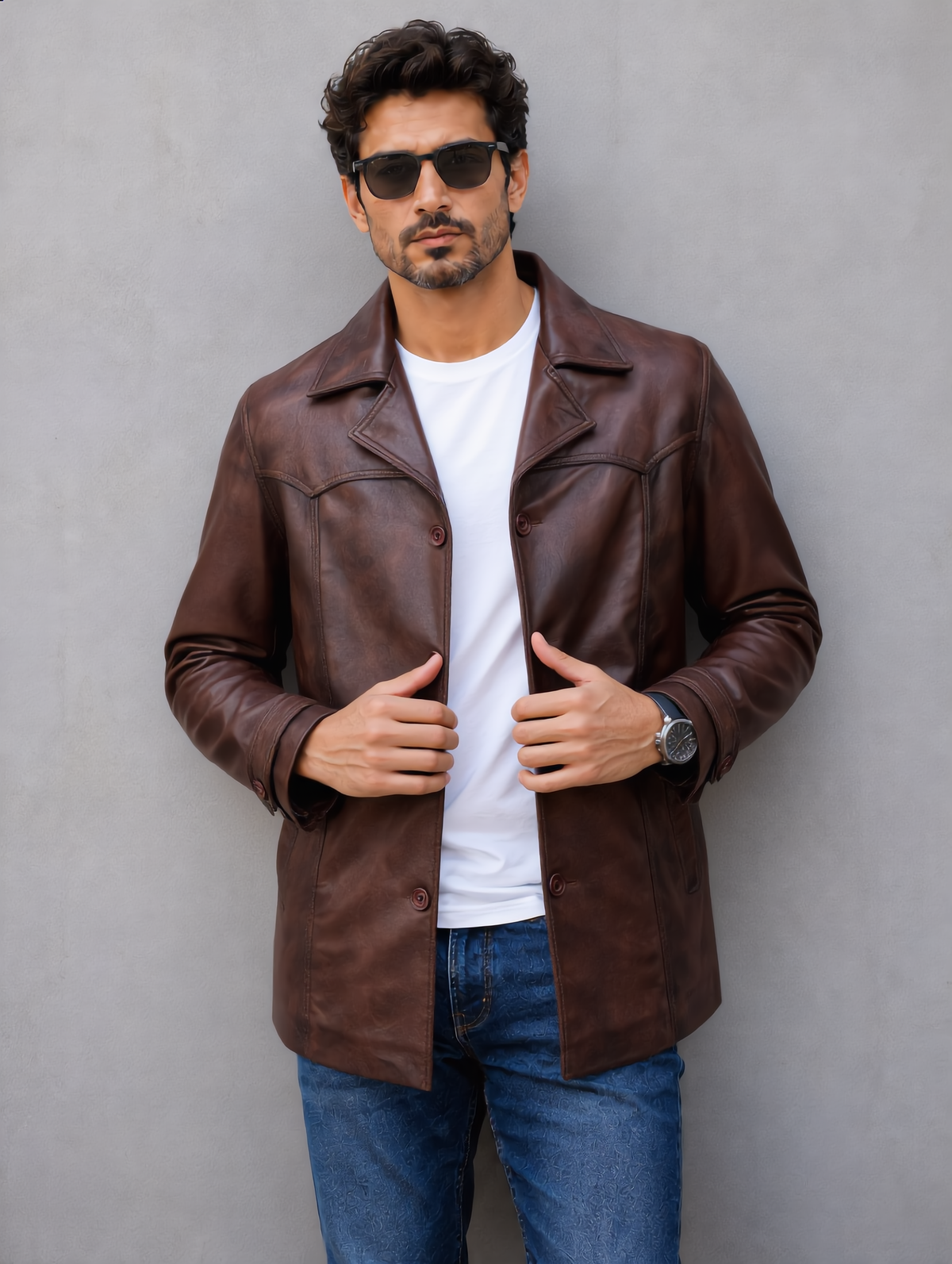 Vintage Leather Coat - Chocolate