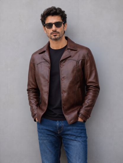 Vintage Leather Coat - Chocolate