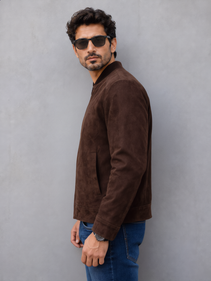Suede Leather Jacket - Brown