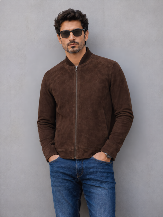 Suede Leather Jacket - Brown