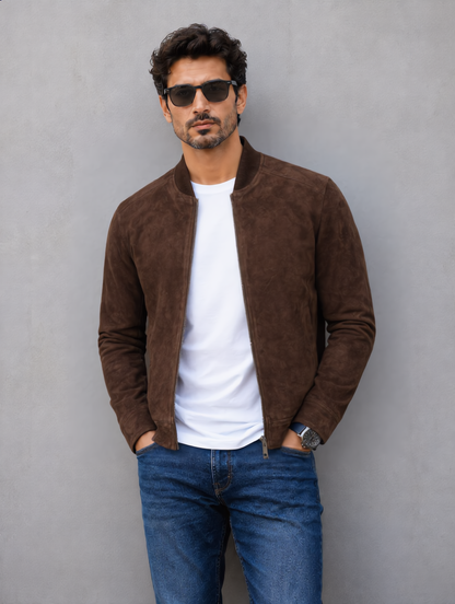 Suede Leather Jacket - Brown