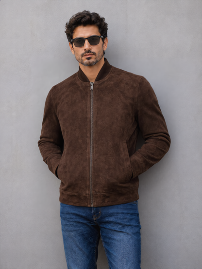 Suede Leather Jacket - Brown