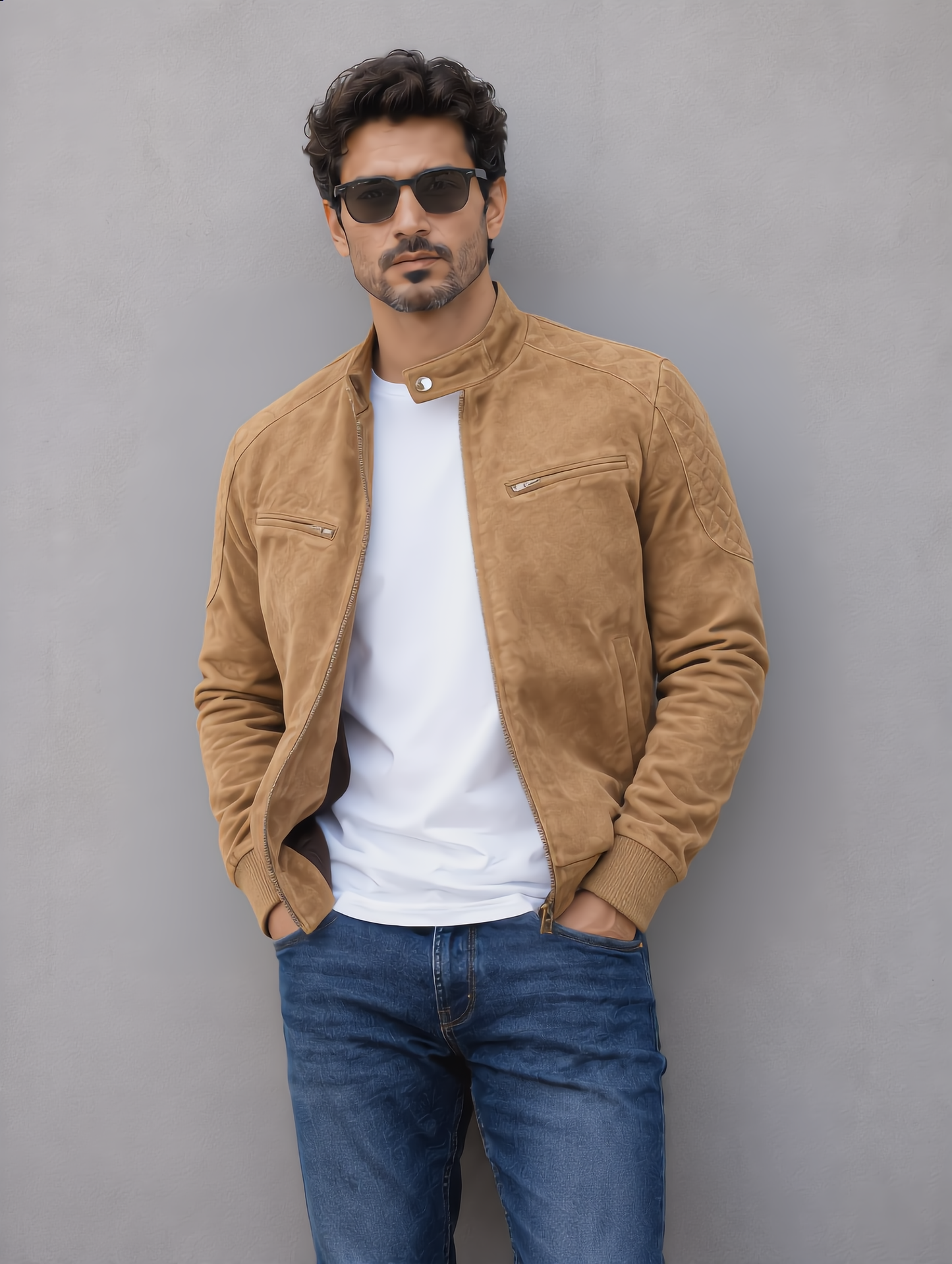 Suede Bomber Jacket - Tan