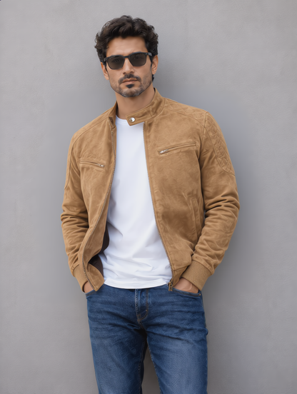 Suede Bomber Jacket - Tan