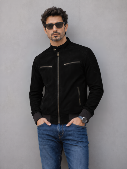 Suede Bomber Jacket - Black