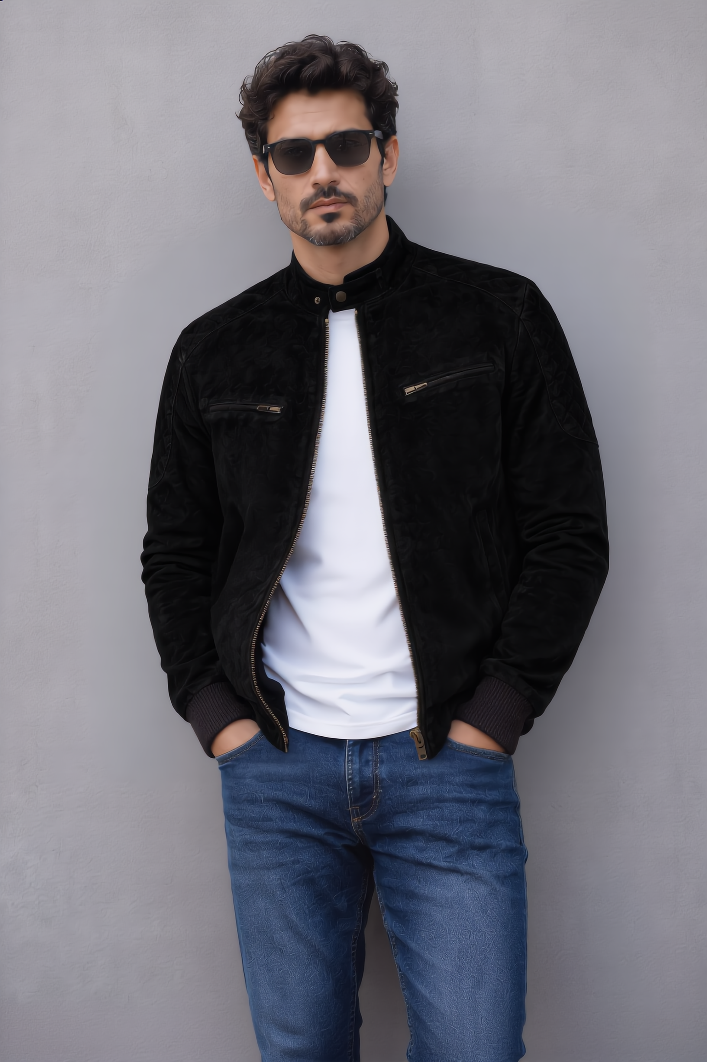 Suede Bomber Jacket - Black