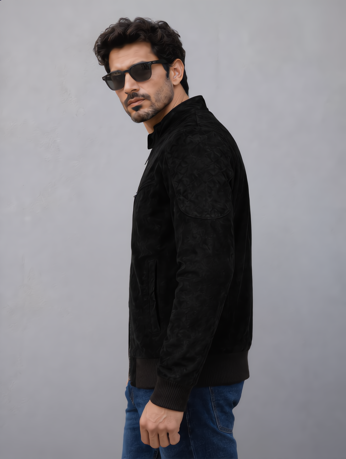 Suede Bomber Jacket - Black