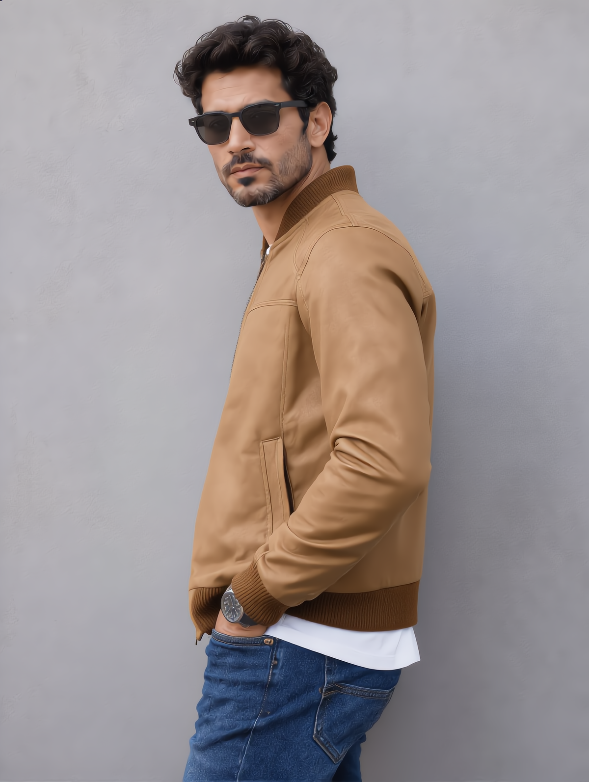 Suede Bomber Jacket - Camel