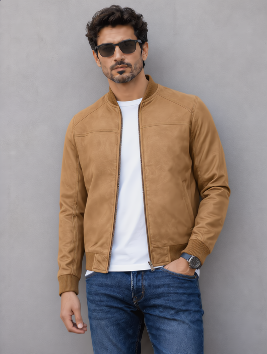 Suede Bomber Jacket - Camel
