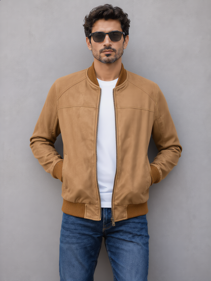 Suede Bomber Jacket - Camel