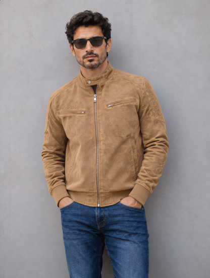 Suede Bomber Jacket - Tan