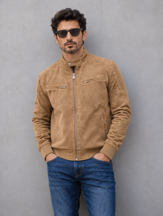 Suede Bomber Jacket - Tan