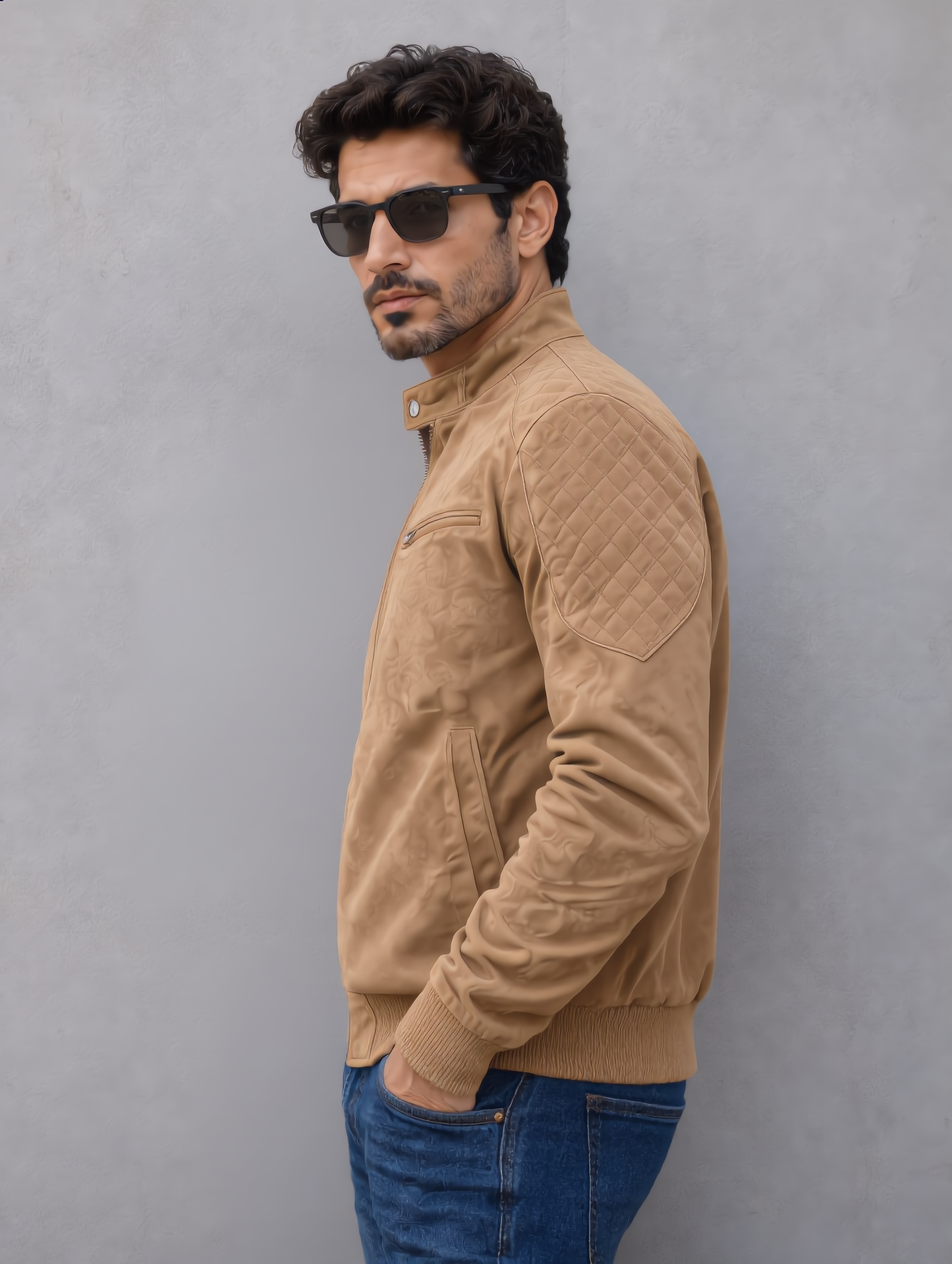 Suede Bomber Jacket - Tan