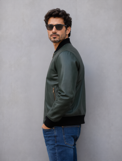 Rock Suede Bomber Jacket - Green