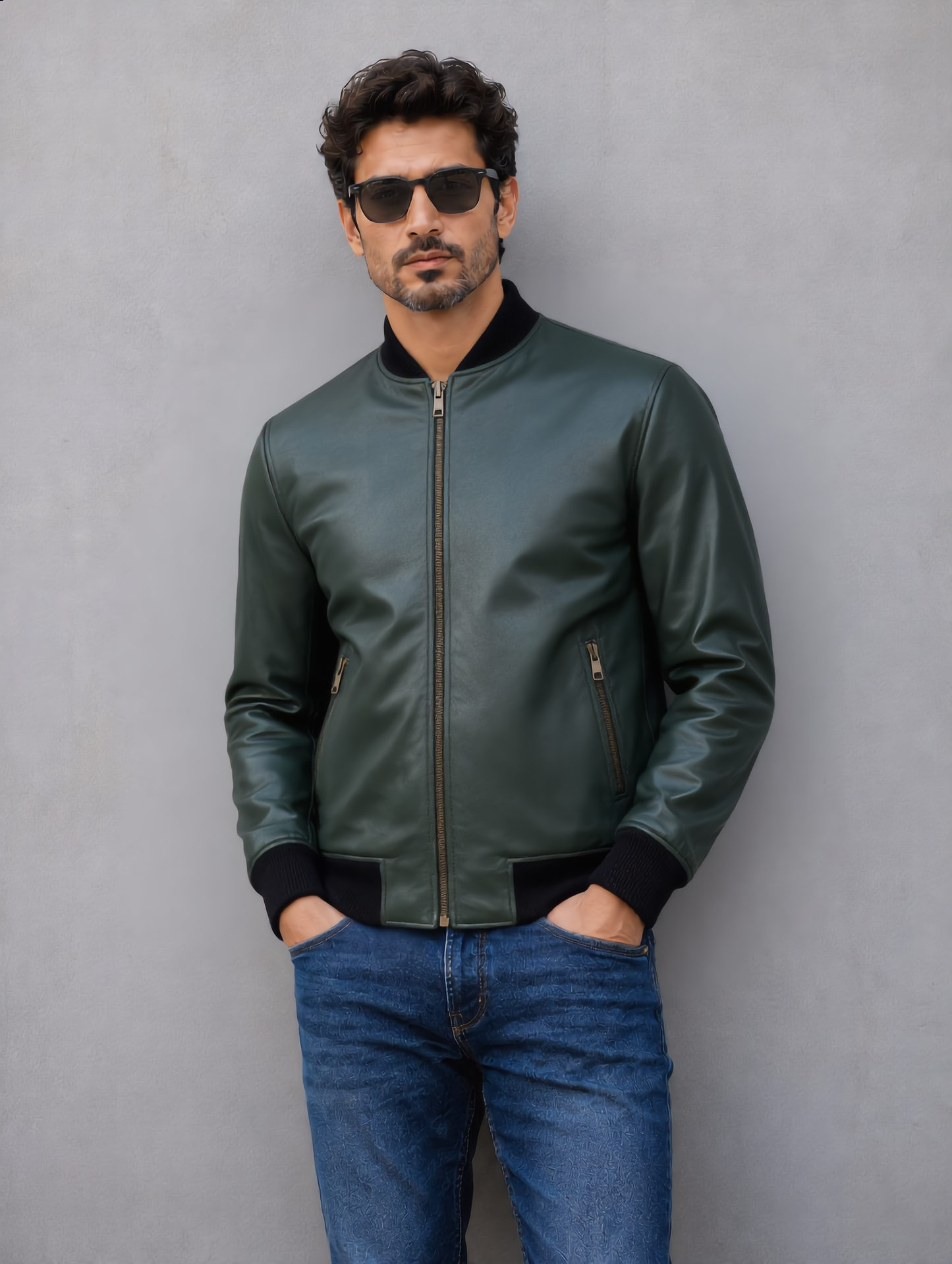 Rock Suede Bomber Jacket - Green