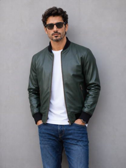 Rock Suede Bomber Jacket - Green