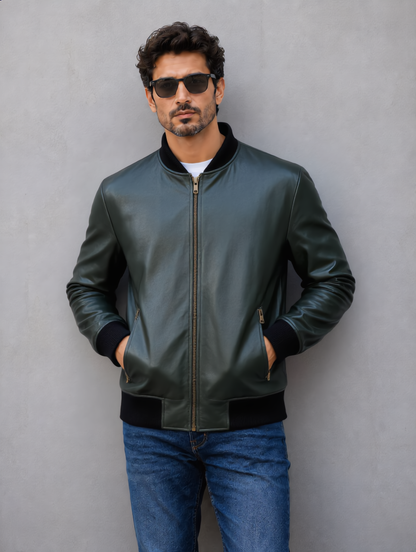 Rock Suede Bomber Jacket - Green