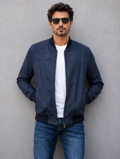 Suede Bomber Jacket - Dark Blue