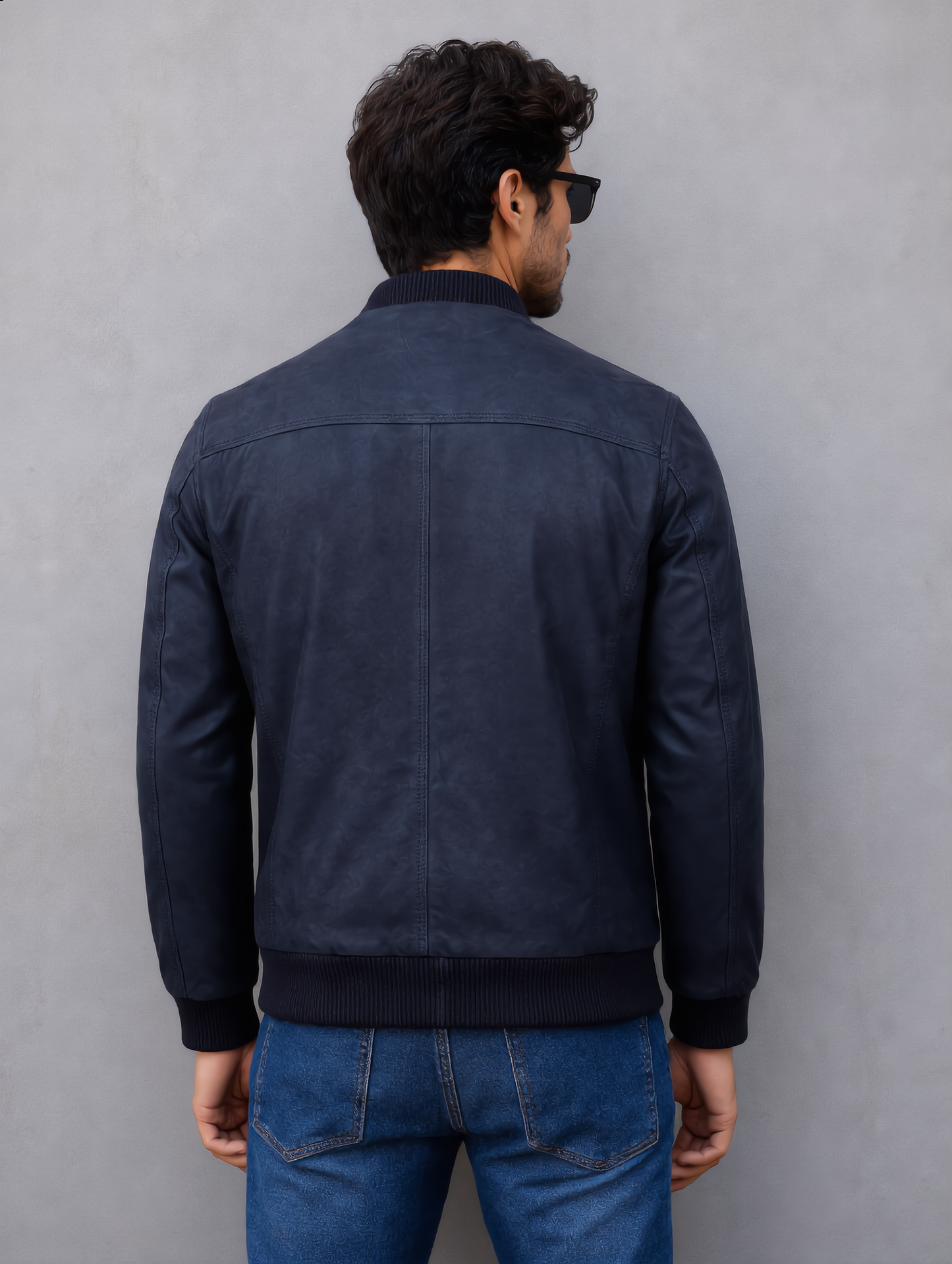 Suede Bomber Jacket - Dark Blue