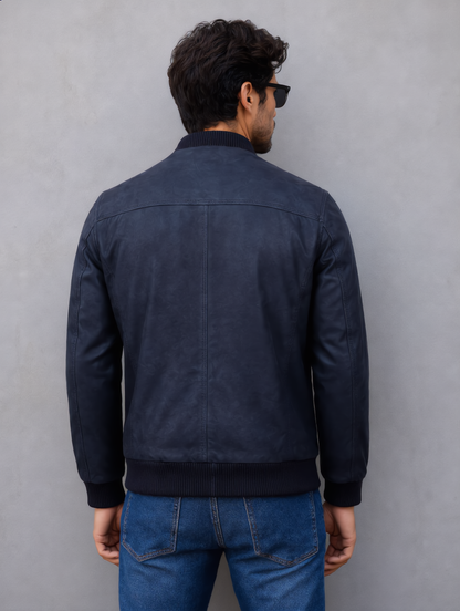 Suede Bomber Jacket - Dark Blue