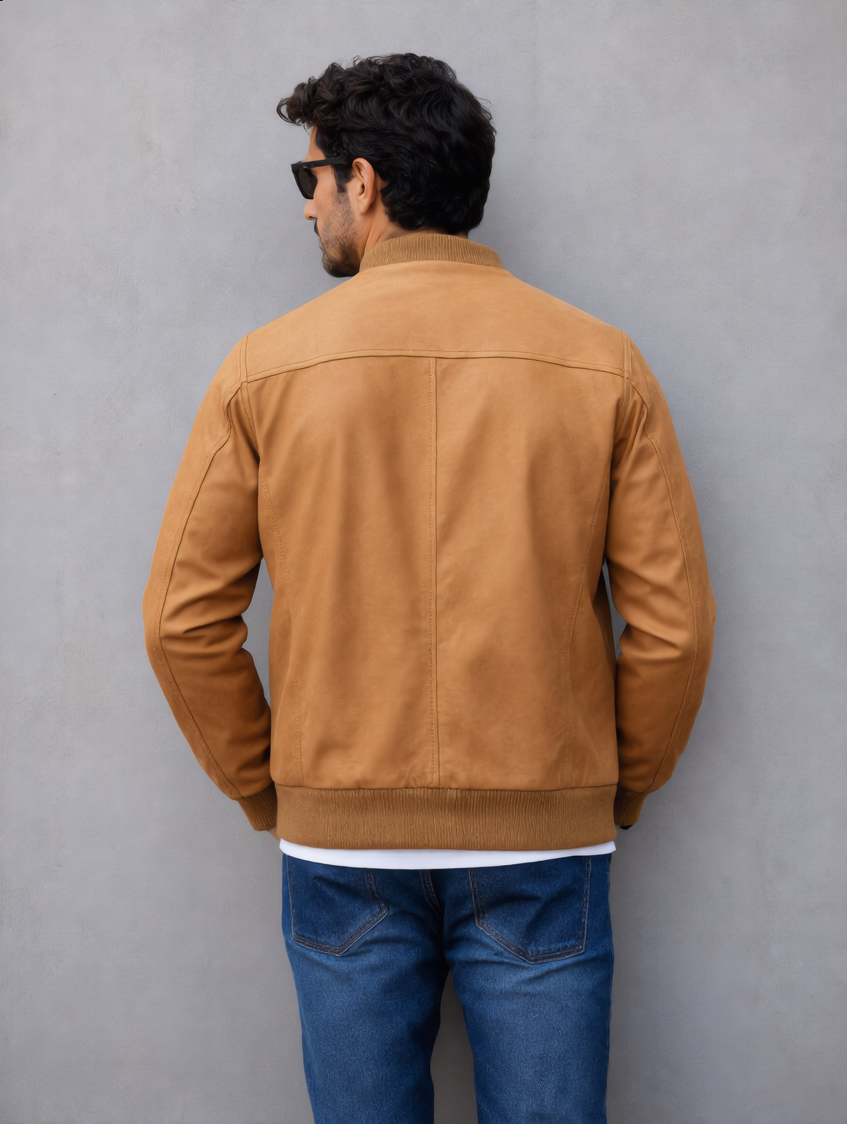 Suede Bomber Jacket - Camel