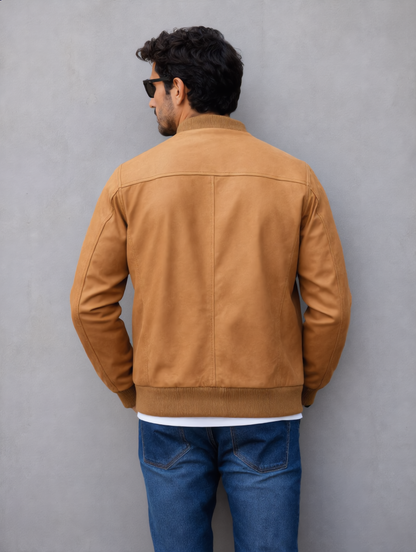 Suede Bomber Jacket - Camel