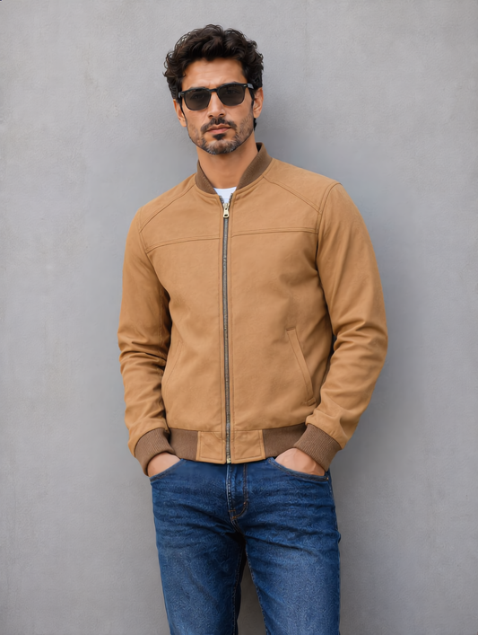 Suede Bomber Jacket - Camel