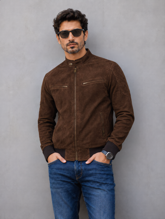 Suede Bomber Jacket - Brown