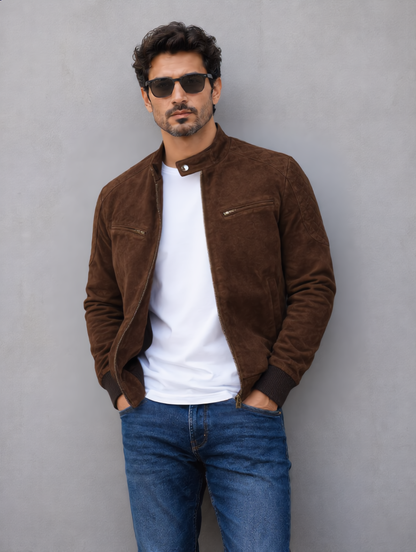 Suede Bomber Jacket - Brown