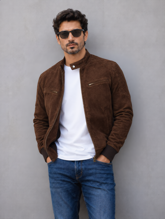 Suede Bomber Jacket - Brown