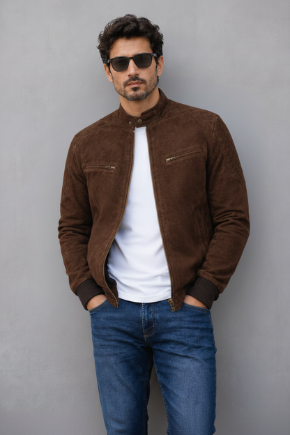 Suede Bomber Jacket - Brown
