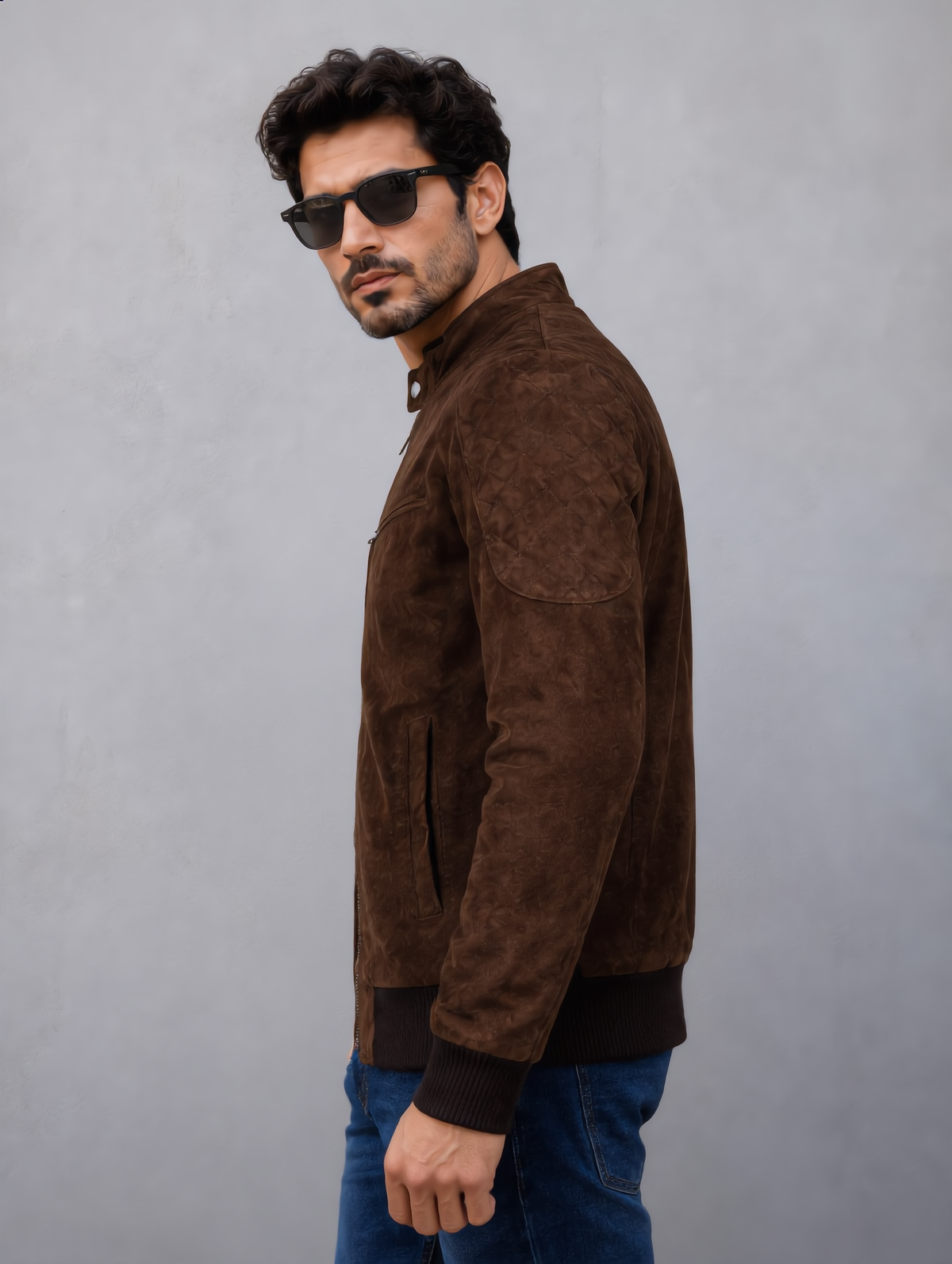 Suede Bomber Jacket - Brown