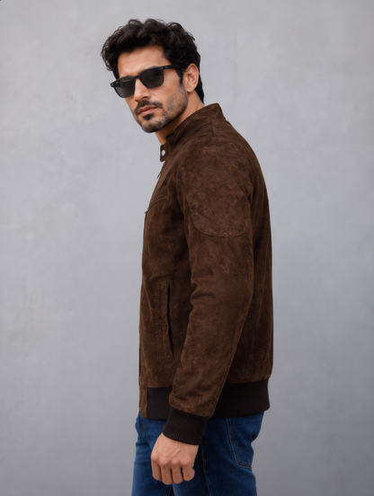 Suede Bomber Jacket - Brown