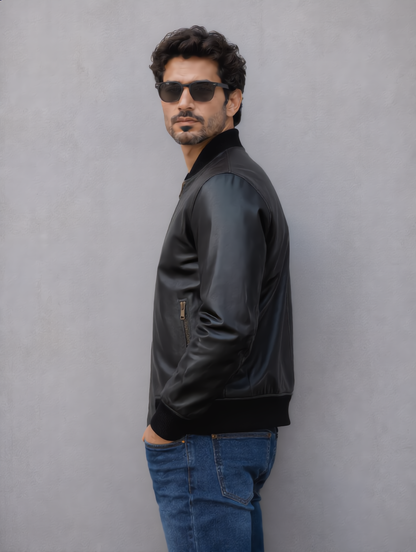 Rock Suede Bomber Jacket - Black