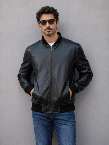 Rock Suede Bomber Jacket - Black