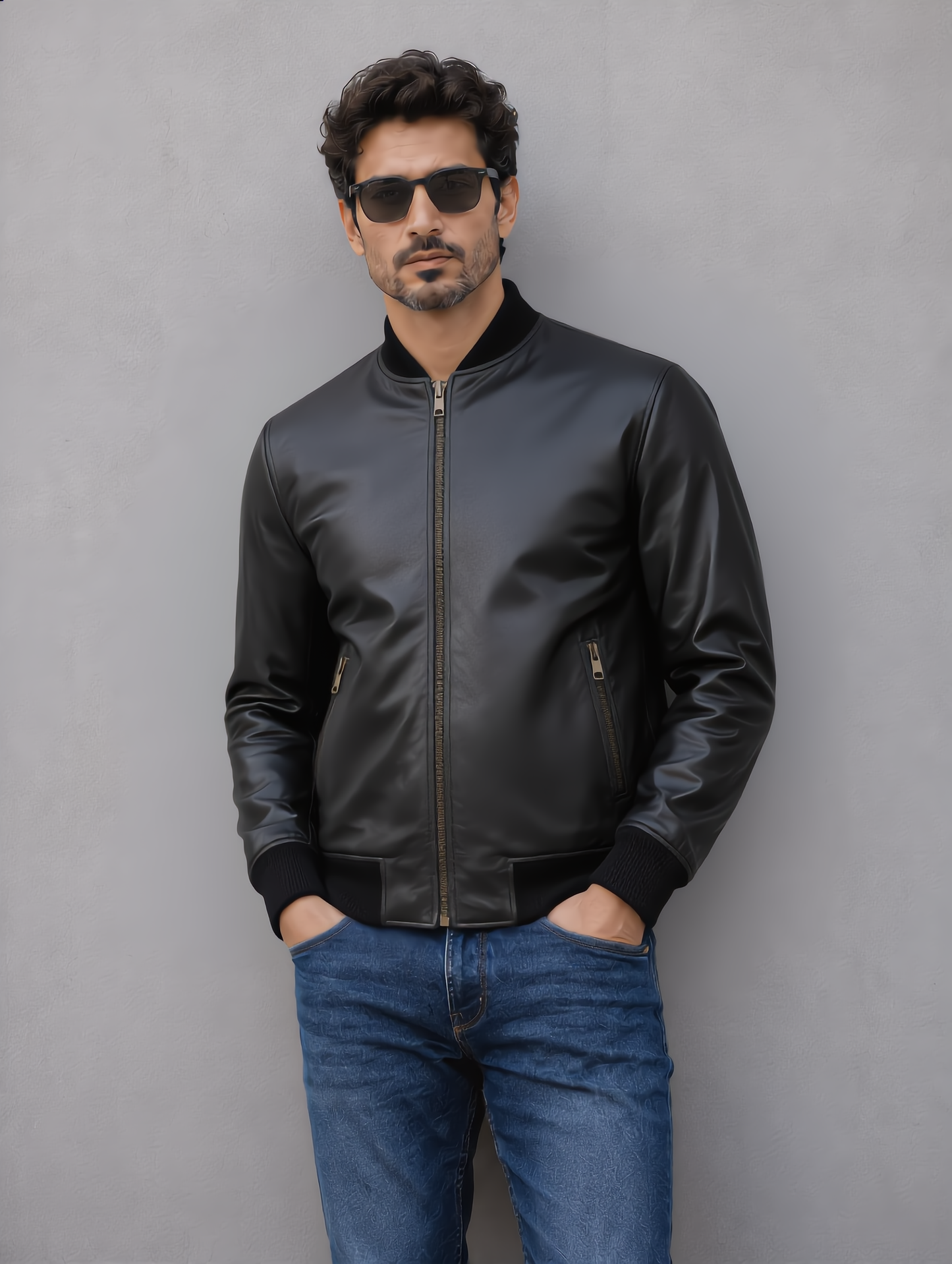 Rock Suede Bomber Jacket - Black